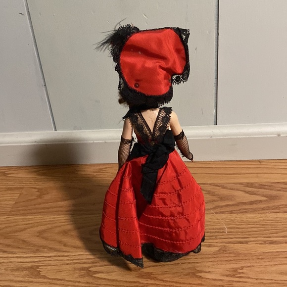 Vintage French Dancer 9” Doll Hair 1950s Garters Fishnet Lace Feather Hat - Picture 2 of 4